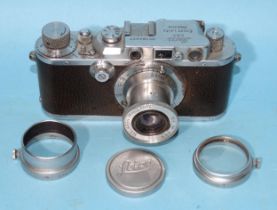 A Leica IIIA 35mm rangefinder camera 1935, with Leitz Elmar f:5cm 1:35 lens, serial no.182927.