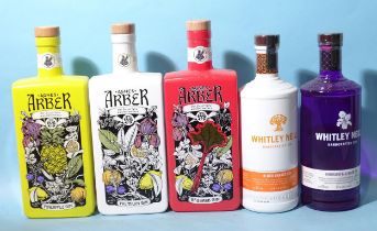 Agnes Amber Gin: Rhubarb (x1), Pineapple (x1) and Premium (x1), 41.6%, 70cl, also Whitley Neill Gin: