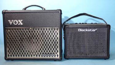 A Vox Valvetronix VT15 amplifier and a Blackstar Stereo-10 amplifier, (2).