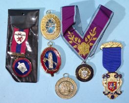 Masonic, a collection of Devon Mark Master Masonic regalia: aprons, collar ties and collar jewels