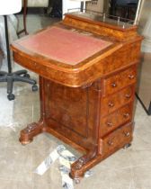 A Victorian burr walnut Davenport desk with concealed stationery compartment, writing slope, four