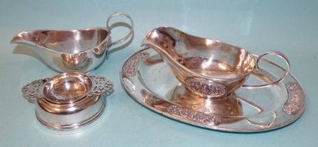 A Thai sterling silver sauce boat and oval tray marked Alex & Co, Oriental Avenue, Sterling 925,