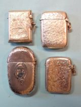 Four Victorian/Edwardian silver Vesta cases with engraved decoration, 1868-1912, total weight ___2.
