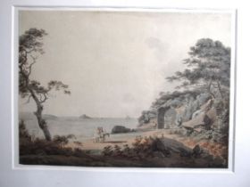 William Payne (1760-1830) VIEW ON THE TERRACE AT MOUNT EDGCUMBE Watercolour with etching, 28 x 38cm.