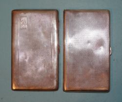 An engine-turned silver rectangular cigarette case, 14.5 x 8cm, Birmingham 1944 and another