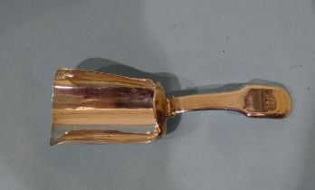 A caddy spoon of shovel form engraved with amusing inscription relating to Helston Flora Day 1884,