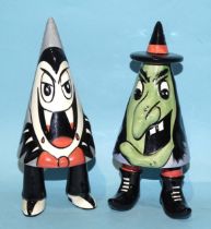 Lorna Bailey, a studio ceramic Walkware "Dracula" sugar sifter and another, "Witch", 19cm high, both