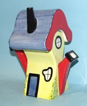 Lorna Bailey, a studio ceramic teapot in the form of a cottage, 22cm high, black signature to base.