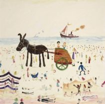 Simeon Stafford (b. 1956) DONKEY CART RIDE ON THE BEACH Signed oil on canvas, 65 x 60cm.