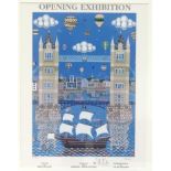 After Brian Pollard, "Opening Exhibition Poster - Tower Bridge and the Mayflower", artist's proof