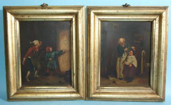 19th century Continental School THE HAIRCUT Unsigned oil on copper, 15.5 x 12cm and a companion, THE