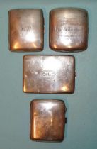 A collection of three plain silver cigarette cases, two with monogram or inscription and a