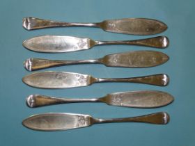 A set of six silver fish knives, Sheffield 1929, maker EV, ___10.5oz.