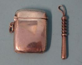 A novelty miniature silver truncheon by G de M, London 1978, 5.6cm and a plain silver Vesta case,