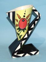 Lorna Bailey, a studio ceramic floral-decorated "Zig-Zag" jug, 18.5cm high, factory mark, black