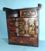 A Japanese lacquered and parquetry metal-mounted collectors' cabinet, 52cm wide, 58cm high, (some