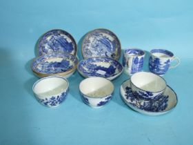 An 18th century Worcester porcelain saucer and two matching tea bowls, another, and seven other cups
