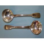A William IV silver fiddle, thread and shell pattern sauce ladle, 17.5cm, London 1836, maker's