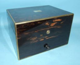 A Victorian coromandel brass-mounted dressing case with jewellery drawer and spring-loaded concealed