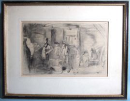 After James Abbott McNeill Whistler RBA (1834-1903), "The Forge", etching, 20 x 32.5cm.