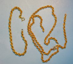 A 9ct gold rope-twist neck chain and bracelet, 9.6g, (neck chain broken).