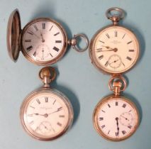 A Rotherham & Sons gold-plated top-wind pocket watch and three silver-cased pocket watches, (none