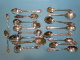A collection of various sterling .925-silver souvenir and other spoons, ___9oz.