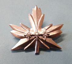 A 14K white gold brooch in the form of a maple leaf set three diamond points, 3.3 x 3cm, 10.9g.