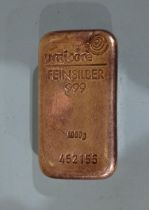 A "Umicore Fein Silver" 999-silver 1000g ingot numbered 452155.