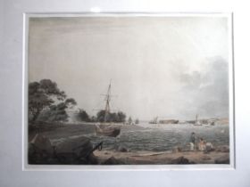 William Payne (1760-1830) VIEW FROM MOUNT EDGCUMBE LOOKING AT BATTERY DOCK, WITH FIGURES IN THE