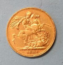 A Victoria 1884 sovereign.