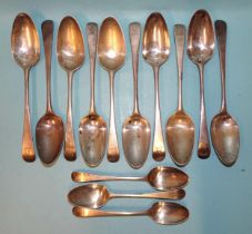 A collection of ten 18th century silver tablespoons, two dated 1731 and three dessert spoons,