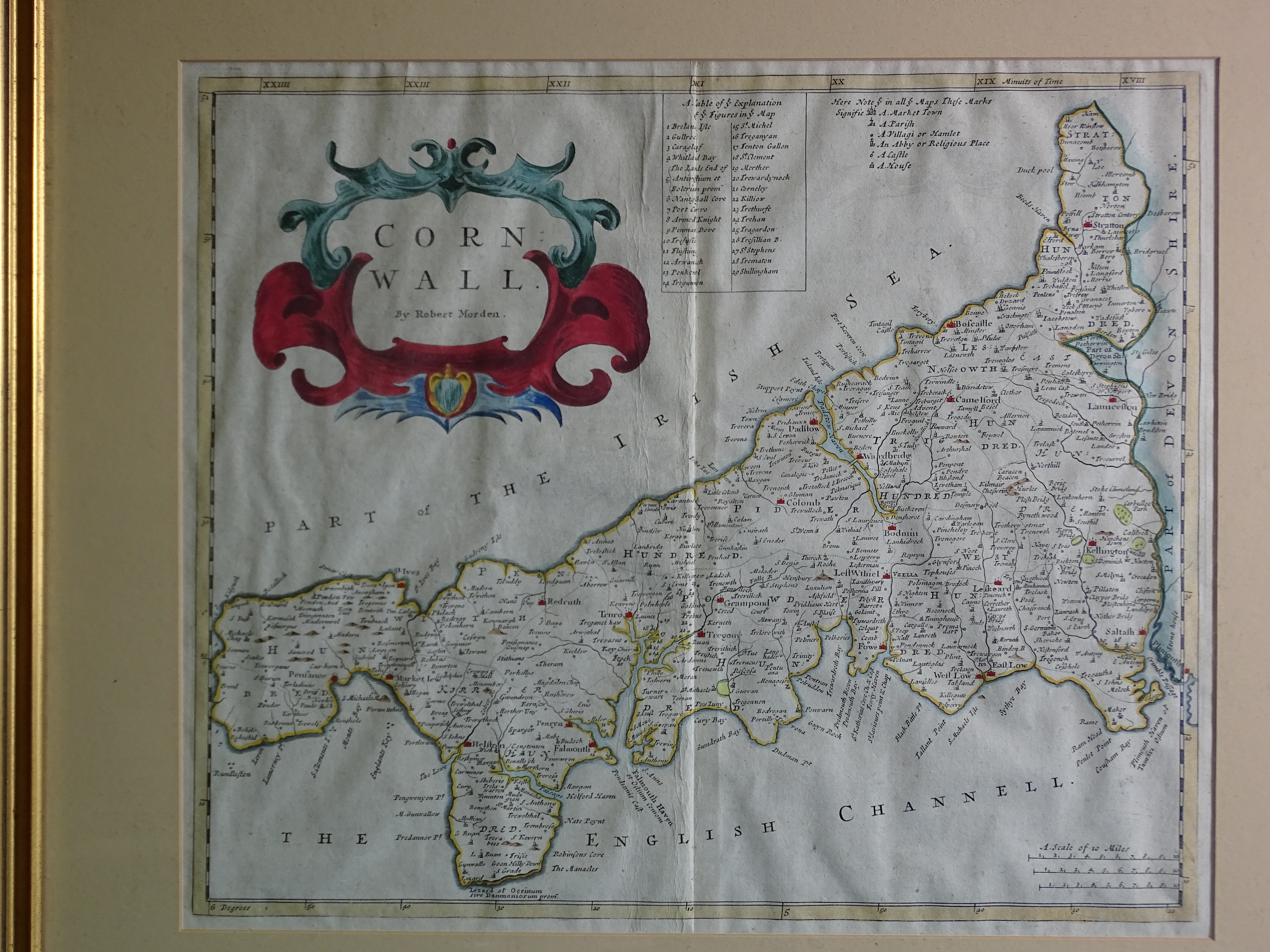 A Robert Morden hand-coloured map "Cornwall", 37 x 44cm. - Image 2 of 3