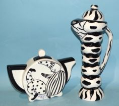 Lorna Bailey, a studio ceramic limited-edition black and white clown teapot, no.3/10, 17cm high,