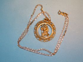 A 9ct gold St Christopher pendant on 9ct gold neck chain, 7.7g.