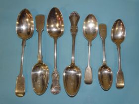 A collection of seven Victorian silver table and other spoons, various dates and makers, ___15oz.