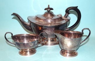 A modern silver three-piece tea service of plain oval shape, Sheffield 1973, total weight ___30.8oz,