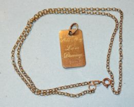 A 9ct gold belcher-link chain, 47cm and a 9ct gold bunny girl pendant, gross weight 8.4g.