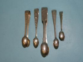 Five pairs of Victorian silver sugar tongs, various dates, ___4.8oz.