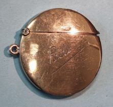 An Edwardian 9ct gold Vesta case of plain circular form, engraved Bill, maker WN, Chester 1908, 13.