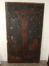 19th Century THE CRUCIFIXION, CHRIST ON THE CROSS WITH MARY IN ATTENDENCE Unsigned oil on panel, 164
