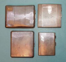 A collection of four silver engine-turned cigarette cases, various dates, all with monograms or