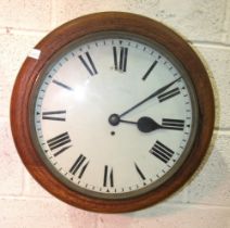 An oak-cased circular wall clock with single fusée movement and white-painted dial, with pendulum,