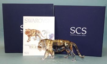 Swarovski Crystal Society Endangered Wildlife crystal sculpture, Tiger and two companions, Tiger Cub