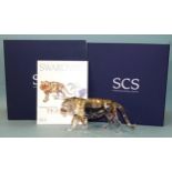 Swarovski Crystal Society Endangered Wildlife crystal sculpture, Tiger and two companions, Tiger Cub