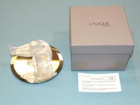 A Lalique "Statuette Nu Tentation" frosted glass figure, 7.5cm high, in original box.