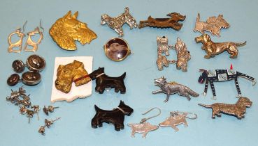 A quantity of vintage and modern brooches and earrings, etc, mainly in the form of dogs, including a