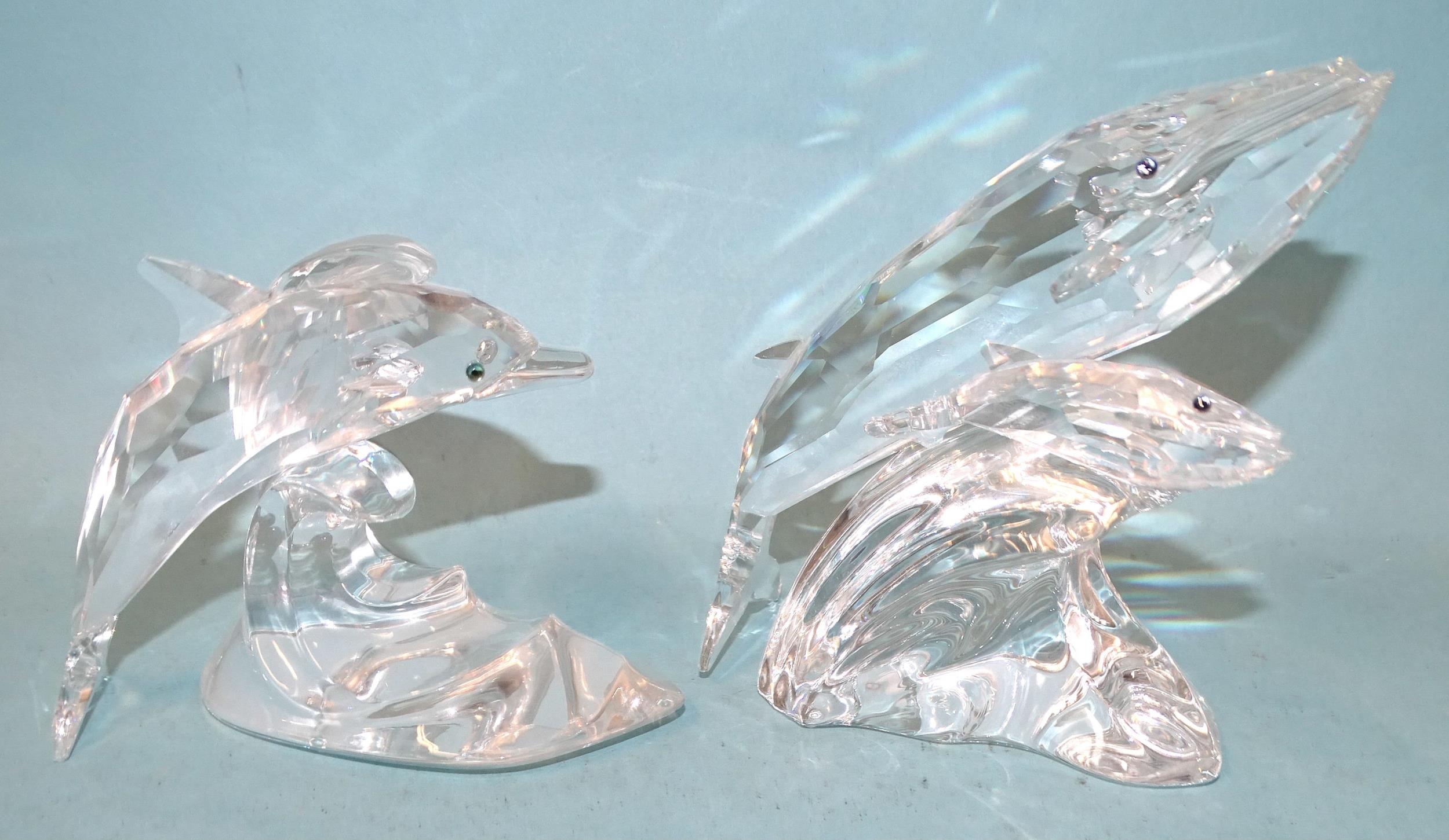 Swarovski, Annual Edition 1992 crystal sculptures: Care for Me -  The Whales and another of a