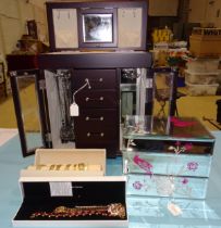 Seven lady's wrist watches and a quantity of costume jewellery, in two jewellery boxes and one