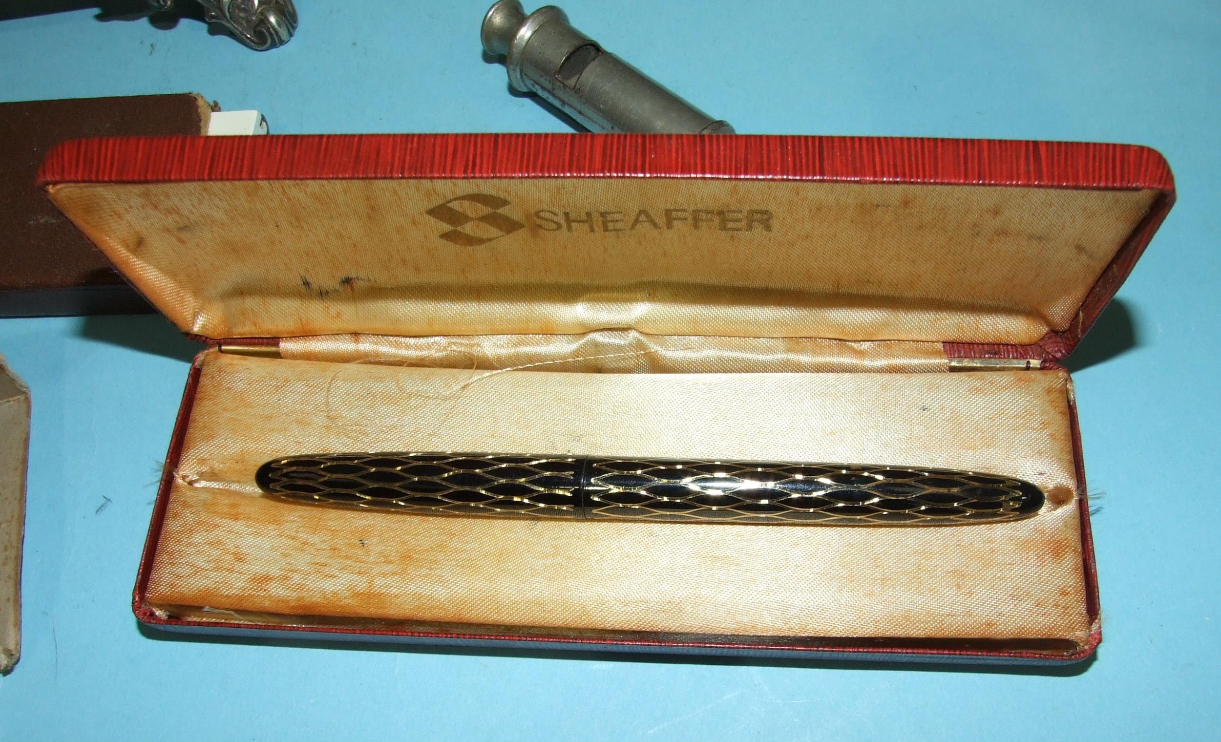 A Lady Sheaffer fountain pen in box and outer case, a plated toast rack, an Emca Boy Scout - Image 3 of 3